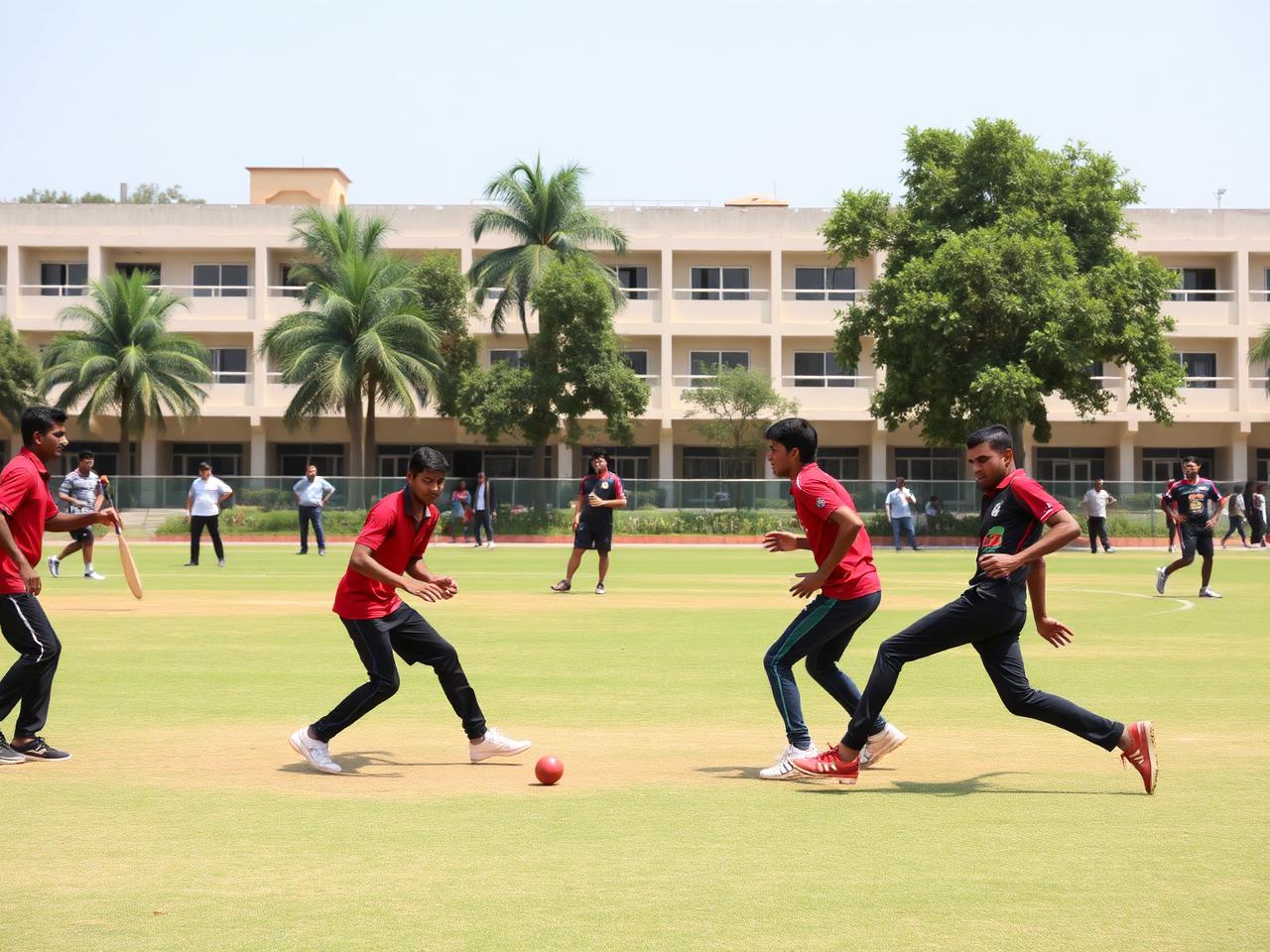 Students playing sports on the campus ground